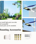 JUDYSSY Spot Lighting wall-mounted Led Solar Street Lights, showing mounting options for iron tube and wall installation.