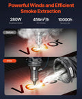 Heavy Duty Solder Fume Extractor Delivering Beast Mode Suction Power With Four Stage Filtration And Wireless Remote Control For Soldering Laser Engraving And Welding Projects, showing before and after smoke removal.