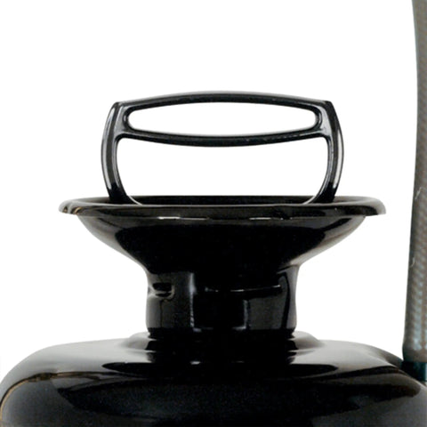 Close-up of handle and opening of the Industrial 3 Gallon Sprayer With Tri Poxy Steel Tank 18 Inch Brass Wand 36 Inch Reinforced Hose