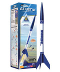 Athena Ready To Fly Beginner Model Rocket Kit Prebuilt Parachute Rocket For Ages 10 Plus with box and blue design