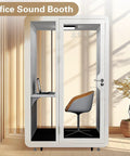 Top Shelf Mobile Soundproof Office Pod Booth For One, Acoustic Livestream Cabin with interior showcasing a chair and laptop.