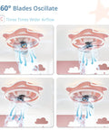 Pink Cartoon Cute Flush Mount Ceiling Fan With Dimmable Lights For Kids Room, Low Profile Design, 6 Speeds, Quiet Oscillating Blades, Remote And App Control image showing 360-degree oscillation