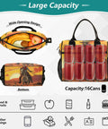 Insulated Lunch Cooler Tote Bag for Outdoor Picnics and Camping with Skeleton Cowboy Desert Theme, open view with fruits