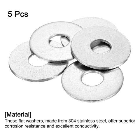 Built Tough M16 Flat Washers 304 Stainless Steel Heavy Duty Hardware For Bolts And Screws 17Mm Inner Diameter X 50Mm Outer Diameter With 3Mm Thickness, showing 5 pack.
