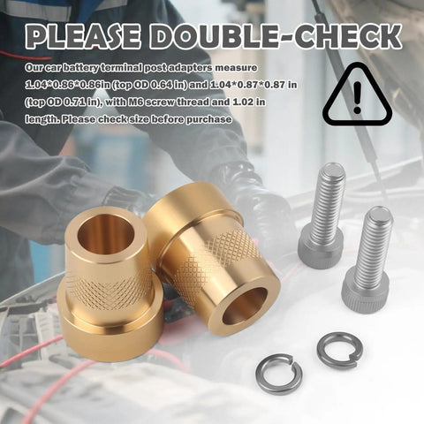 Two Pack Heavy Duty Solid Brass Car Battery Terminal Adapters Convert Side Posts To Top Mount For 12V Auto Batteries With Hardware.