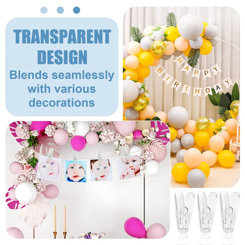 Hot Clear Balloon Arch Clips 20 Pack Ultra Strong Spring Clamps For Epic Birthday Decor Backdrop And Party Setup Easy Grip Versatile Art Crafts, clear PET clip shown