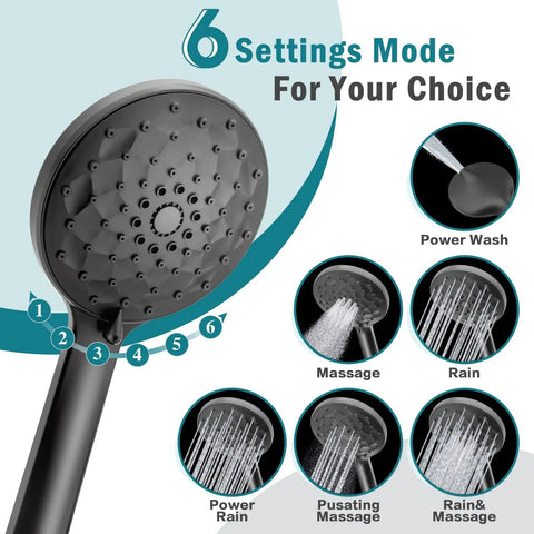 6 setting handheld shower head from 12 Inch Upgraded Adjustable Extension Arm Rain Shower Head And 6 Setting Handheld Shower Head Combo For Boss Level High Pressure Spray That Beats Low Water Pressure Matte Black