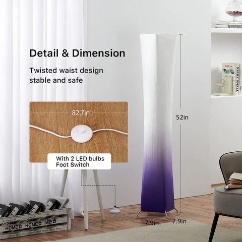 52 Inch RGB Color Changing Floor Lamp With Adjustable Brightness And Color Temperature, Purple Gradient Fabric Lampshade