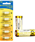 Top-Shelf 23A 12V Alkaline Batteries 5-Pack MN21 showing individual batteries on a packaging card for garage door and keyfob use.