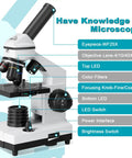 Diagram of the Educational Microscope Kit For Adults And Kids With 100 To 2000x Magnification showing labeled parts and features.