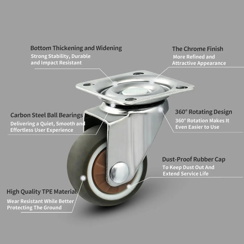 Industrial Grade Swivel Caster Wheels With Locking Brakes And Full Mounting Kit For Quick Cart Assembly and durable rubber wheel design.