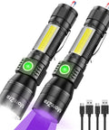 Rechargeable UV Black Light Flashlight 2 Pack 3 In 1 Ultra Bright Pocket Lights With 1200 Lumens Magnetic Waterproof 7 Modes