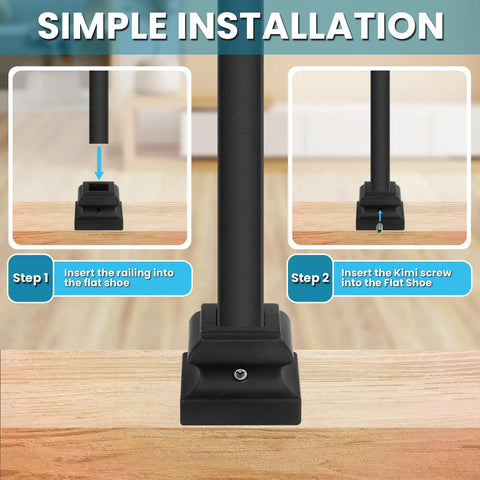 Flat Shoe for 1/2 Inch Square Balusters, Aluminum Support, Satin Black Finish, Side Set Screw, 10 Pack, installation steps