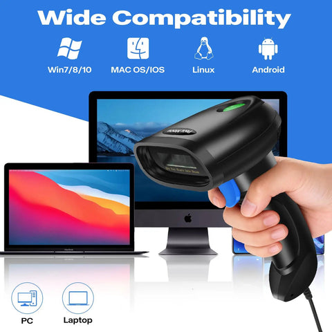 Handheld 1D 2D USB Barcode Scanner With Long Cable For POS And Mobile Payments Reads QR Codes PDF417 And Data Matrix