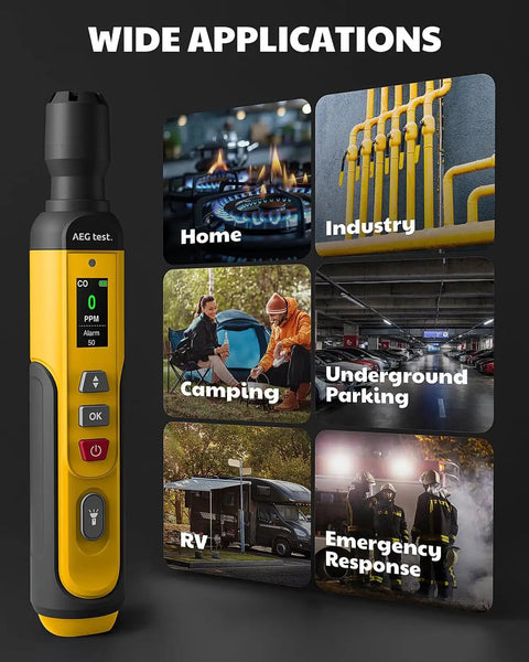 Portable Carbon Monoxide Detector With Rechargeable Battery And Rapid One Second Response Detects 0 To 1000 PPM CO With Visual And Audible Alarms And A TFT Color Display Perfect For Home Travel Worksite And On The Go