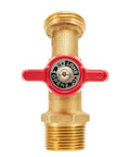 Beefy Brass Ball Valve For Outdoor Garden Hose Spigot Featuring Crisp Quarter Turn Shut Off And Tight Grip Two Pack Connector Kit For Effortless Backyard Irrigation Setup, showing top view and red handle.