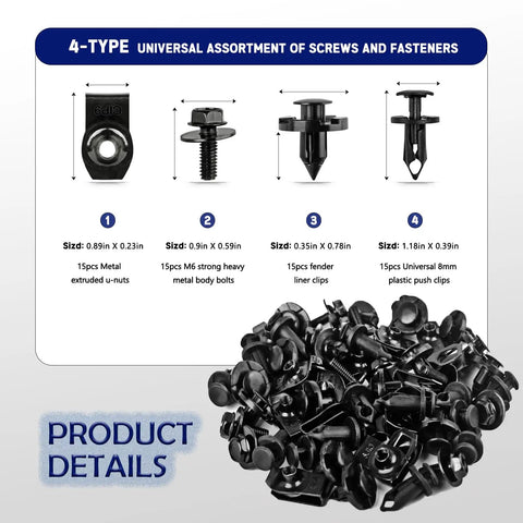60 Piece Universal Engine Under Cover Splash Shield Fastener Kit With Push Retainers Rivet Clips And Tool for car models