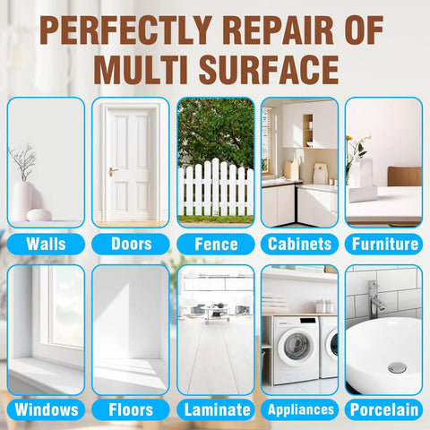 White Touch Up Paint Pen, Multi Surface Quick Dry Porcelain White For Dresser, Door, Floor, Cabinet, Appliance And Bathtub, 1 Fl Oz, High Gloss Finish For Scratches And Spots, DIY Friendly No Mess, showing surfaces including walls, doors, fences, cabinets, furniture, windows, floors, laminate, appliances, porcelain