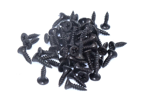 Pile of black screws for Eight Pieces Four Inch Galvanized T Shaped Hinge Set Including Triangular Hinge Slotted Bearing For Doors