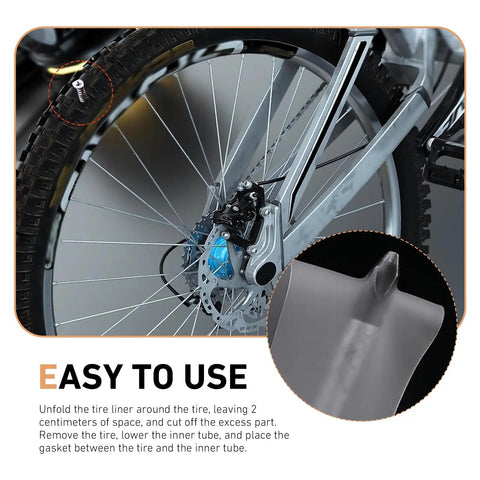 Two Pack Bicycle Tire Liners That Fight Punctures, 0.5mm Thick Inner Tube Protectors installed on bike wheel