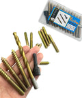 Heavy Duty Hanger Bolts Kit With Alloy Driver And HSS Twist Drill Included, 12 Pack Self Tapping Wood Fasteners shown in hand