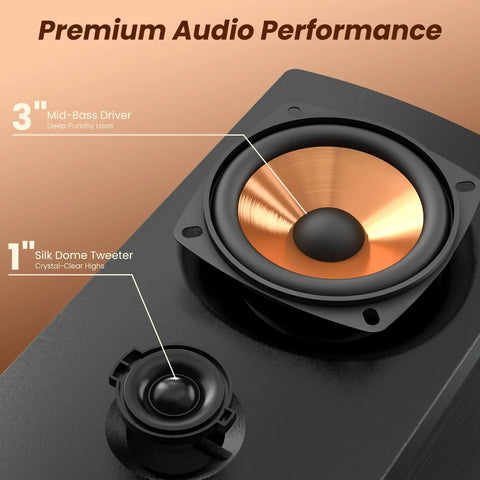 Active Bookshelf Speakers, 50W Bluetooth Home Studio Monitors With 3 Inch Woofer And 1 Inch Silk Dome Tweeter, RCA Inputs