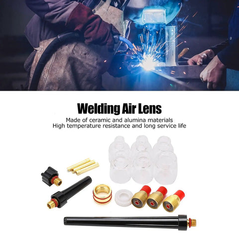 Go To Welding Glass Cup Nozzle Kit For WP9 20 Argon Torch with glass and brass components on display