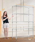 Five Tier Heavy Duty Wire Shelving Unit Adjustable Metal Storage Rack Tough As Nails Handles Massive 1750 Pound Loads with dimensions.