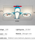 Airplane Themed Kids Ceiling Light 24.8 Inch LED Flush Mount For Bedroom Nursery And Playroom, 34W 4000K Daylight White Energy Saving Lamp Your Kids Will Think Is So Cool, Easy Install Ceiling Fixture showing dimensions and material details