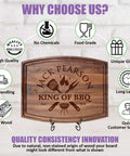 Engraved wooden cutting board with Jack Pearson King of BBQ and grilling tools motif; solid wood