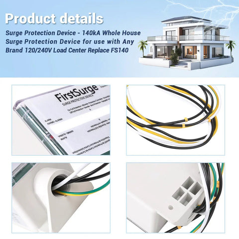 Whole House Surge Protector 140kA Per Phase For 120/240V Load Centers, Works With Any Brand Panels, FS140 Replacement