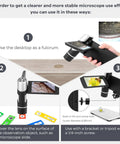 Handheld Digital Microscope With Built In LCD Screen Rechargeable Battery Portable Pocket Microscope For DIY Electronics Jewelry Soldering And Tiny Parts Inspection Anywhere In Your Home Workshop Or Field, black handheld microscope on stand