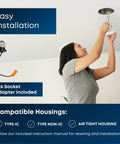 Person installs 5 to 6 Inch LED Recessed Downlight Retrofit Kit, 22W, 2000 Lumens, 5000K Daylight, Dimmable, with E26 Adapter in ceiling
