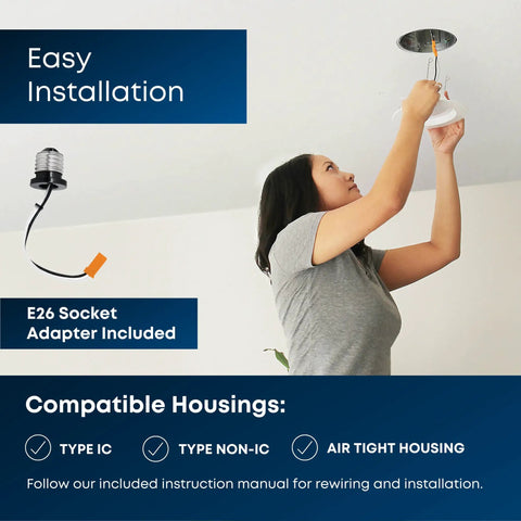 Person installing 'Upgrade Your Space With 5 Or 6 Inch LED Recessed Downlights, 2000 Lumens, 3000K Bright White, Dimmable Retrofit Kit, 6 Pack'