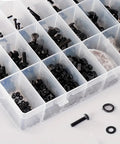 All In One 1305 Piece Metric Screw And Nut Kit With 10.9 Grade Alloy Steel Bolts Nuts Washers visible in transparent case.