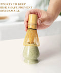 Pro Grade Matcha Whisk Set With 76 Prong Chasen For Smooth Froth And Creamy Flavor Includes Whisk Holder Ceramic Mottled Green Stand