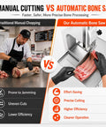Manual vs automatic cutting with Beastly 2500W Meat Saw With 8 Stainless Steel Blades, showing efficient meat processing.