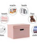 Premium Pink Fabric Storage Cubes Featuring Reinforced Stainless Steel Handles And Secure Cover Lids For Killer Closet Setup with organized items.