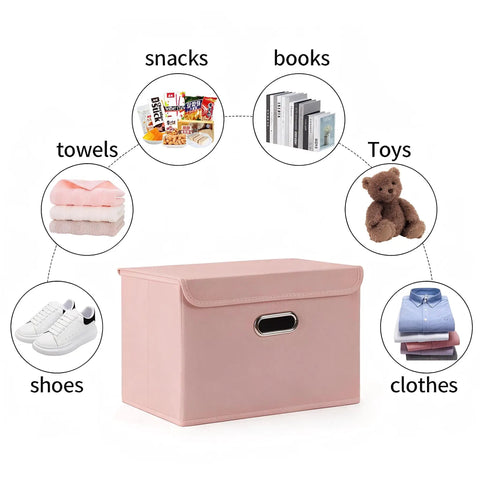 Premium Pink Fabric Storage Cubes Featuring Reinforced Stainless Steel Handles And Secure Cover Lids For Killer Closet Setup with organized items.