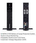 Front and back view of Smart App Sinewave UPS Battery Backup And Surge Protector For Home And Office 1500VA 1500W 8 Outlets 2U
