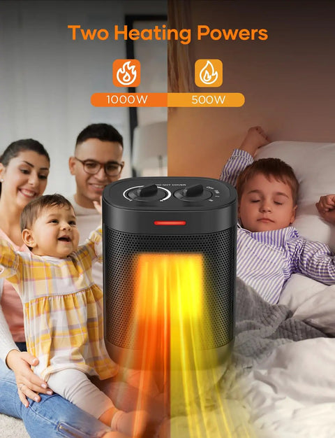 Family enjoying warmth from 1000W Ceramic Space Heater With Thermostat No Fuss Mini Portable Electric Heater for safe, fast heat.