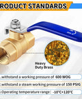 1/2 Inch Brass Ball Valve Set Heavy Duty Full Port Forged Brass Shut Off Valves Female NPT To Female NPT Thread 2 Pack Plumbing