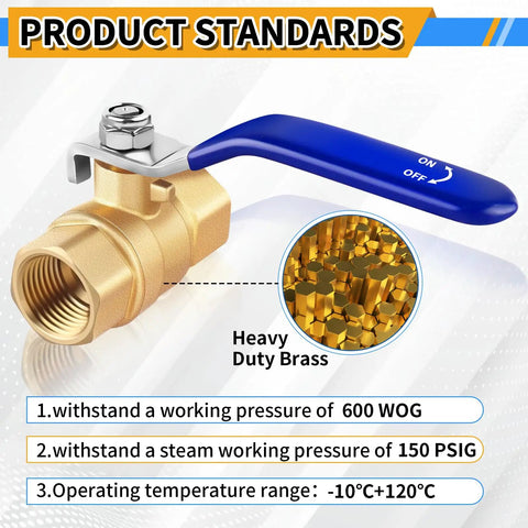 1/2 Inch Brass Ball Valve Set Heavy Duty Full Port Forged Brass Shut Off Valves Female NPT To Female NPT Thread 2 Pack Plumbing