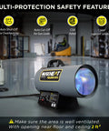 Maxheat 125,000 BTU Propane Forced Air Heater With Auto On Off Temperature Control 25 To 95 F in a garage setting