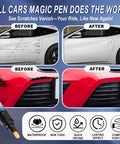 Universal Car Scratch Remover Pen Kit For All Colors with before and after car surface images showing scratch repair results.