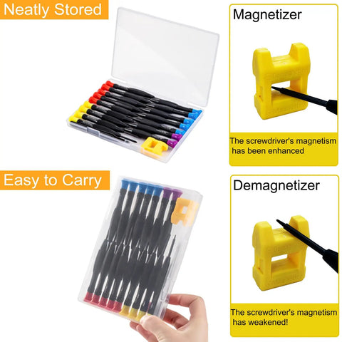 18-Piece Mini Precision Screwdriver Kit With Magnetic Case Featuring Flathead Phillips Torx Pentalobe Bits And Tweezers for easy carry and quick fixes