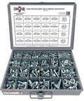 Hex Cap Screws Bolts Nuts And Washers All In One Assortment Kit, 575 Pieces, Class 10.9 Zinc Clear Finish, organizer tray displayed