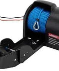 Electric Pontoon Anchor Winch With 12V DC All Steel Gear Motor, pre-wound 100 ft rope, marine-grade construction, side view