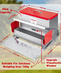 Backyard No Sweat Automatic Chicken Feeder With Forty Pound Capacity For Flocks Of Twelve Rat Proof Galvanized Steel with visible dimensions and features.