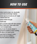 Hand using Alex Plus Acrylic Latex Caulk Plus Silicone 5.5 Ounce Sealant, following use instructions on packaging.